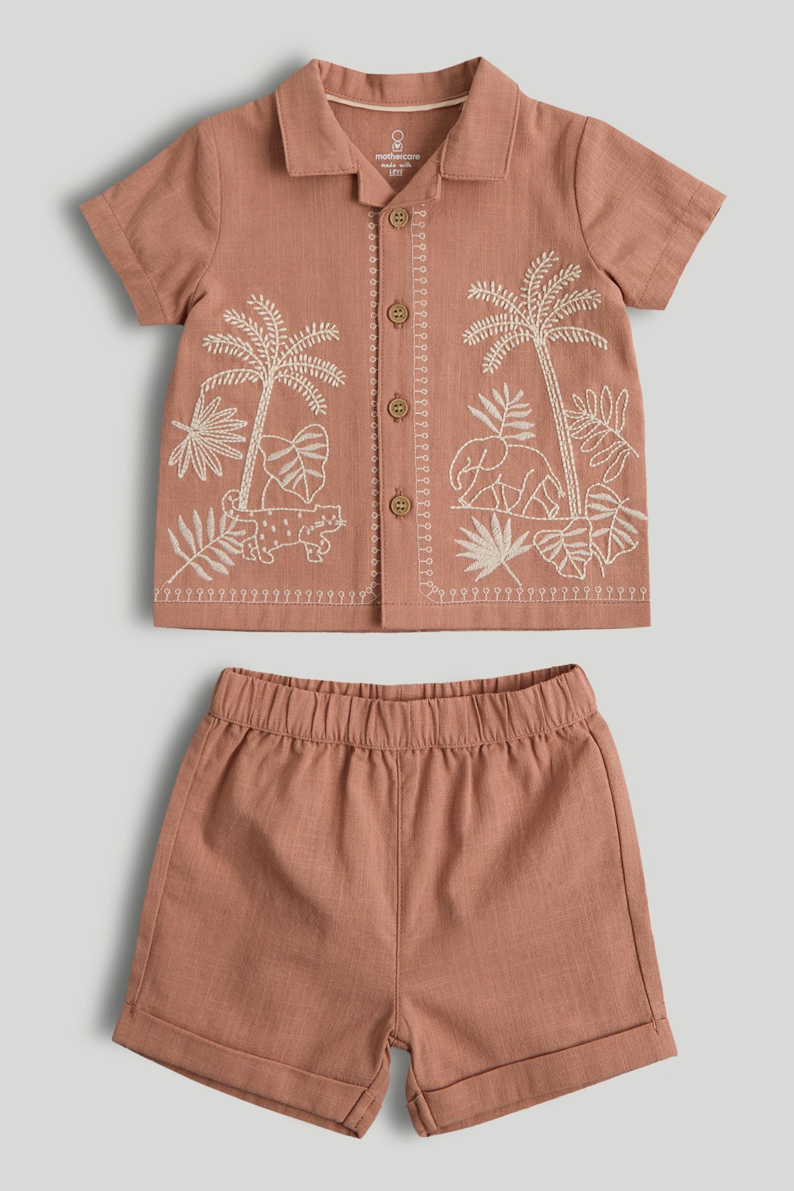 Safari Shirt and Shorts Outfit - Brown / 12-18 Months