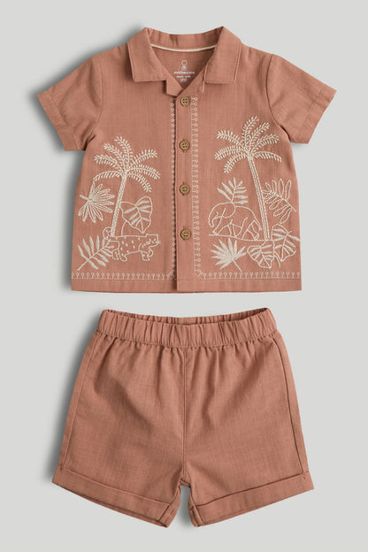 Safari Shirt and Shorts Outfit - Brown / 12-18 Months