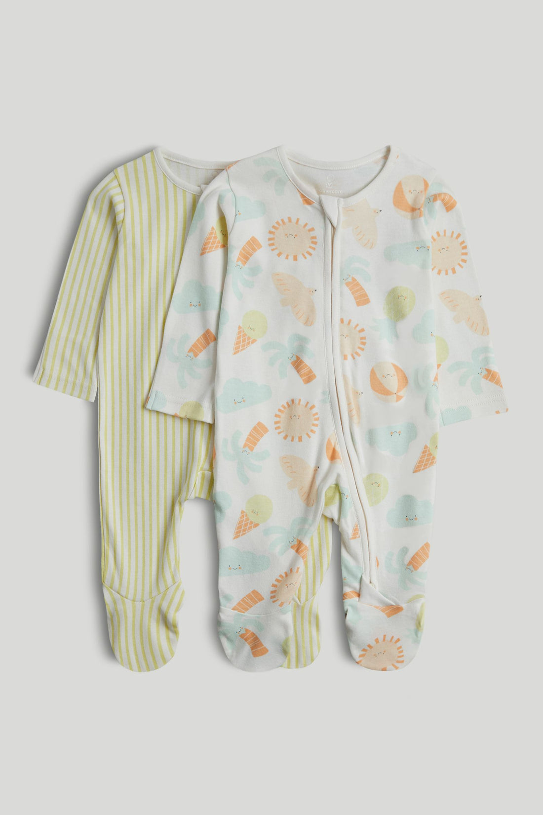 2 Pack Beach Zip-Up Sleepsuits - Cream / 12-18 Months