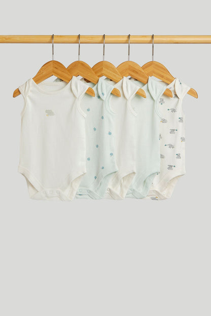 5 Pack Elephant Sleeveless Bodysuits - Light Blue / 18-24 Months