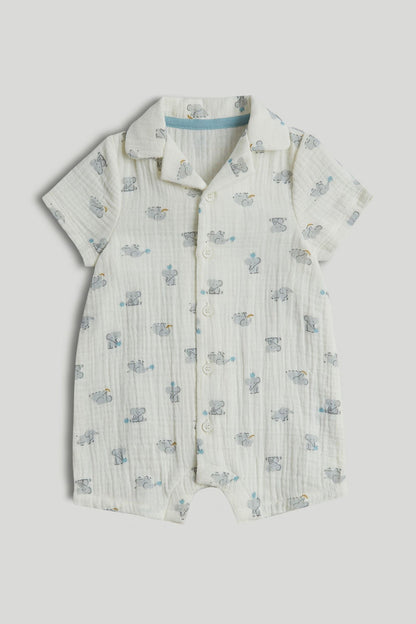 Elephant Cotton Romper - Cream / 12-18 Months