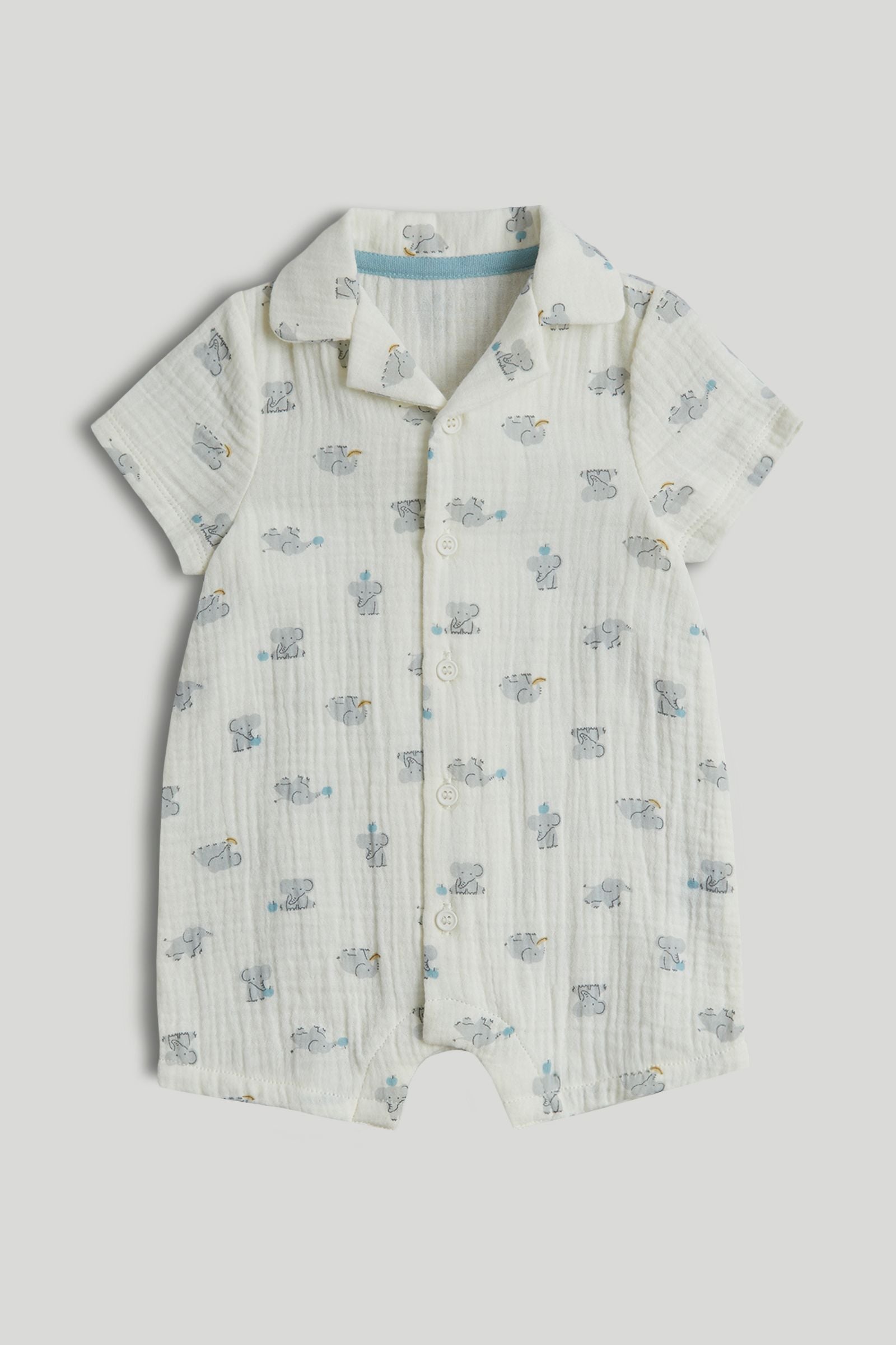 Elephant Cotton Romper - Beige / 12-18 Months