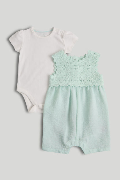 Mint Crochet Bibshorts and Bodysuit Outfit - Multicolor / 12-18 Months