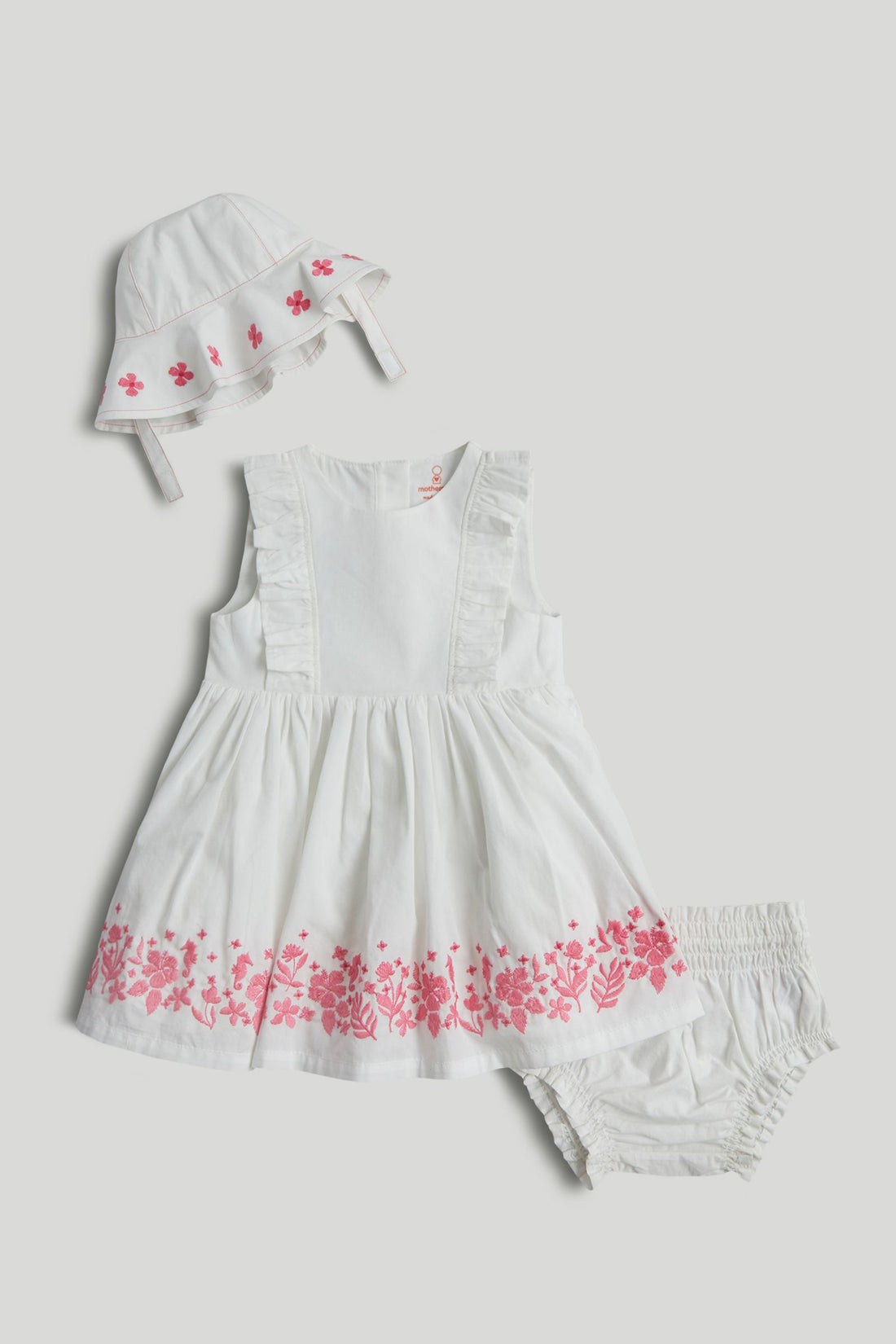 White Dress, Knickers and Hat Outfit - White / Up to 1 Month