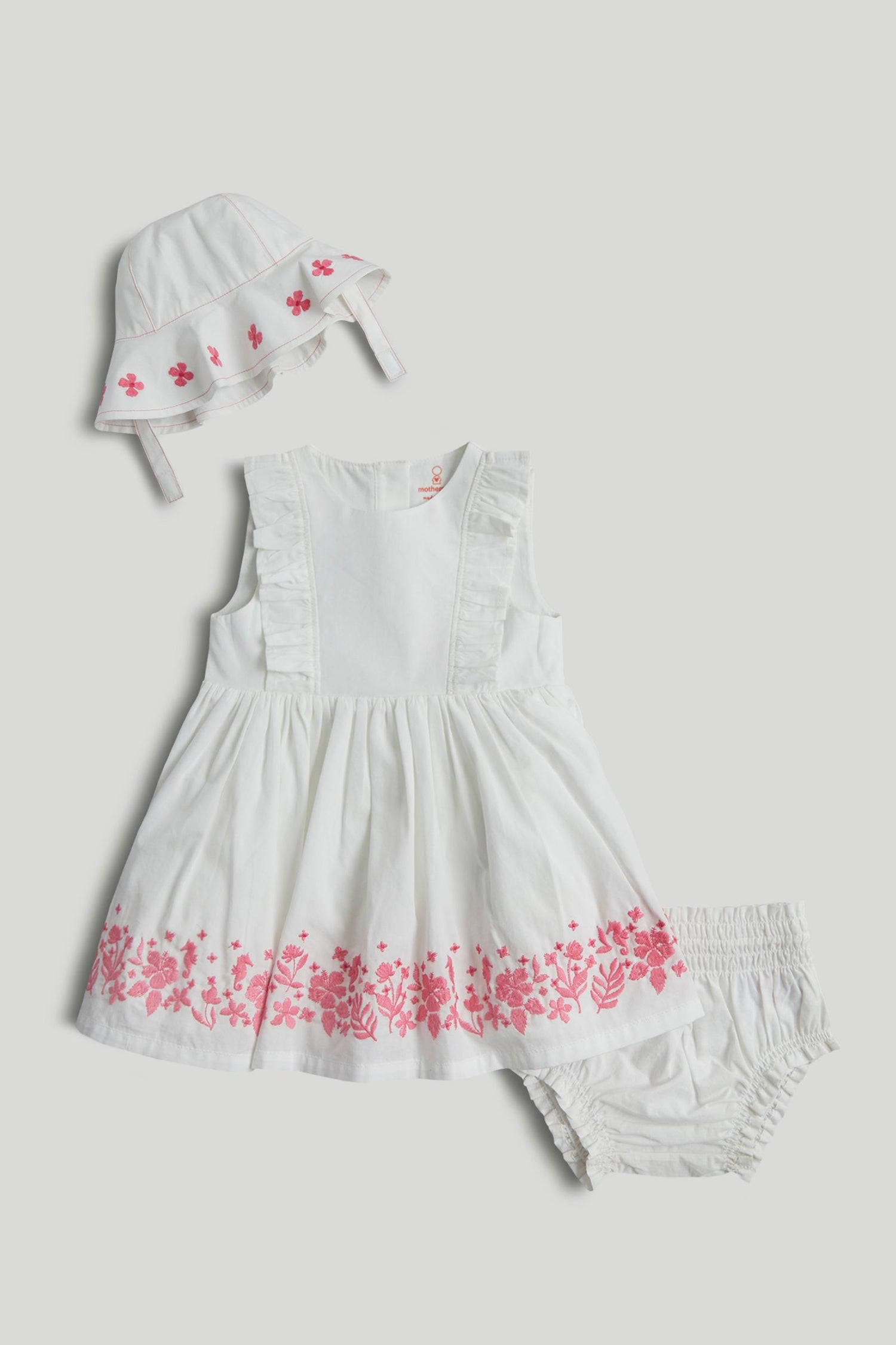 White Dress, Knickers and Hat Outfit - White / Up to 1 Month