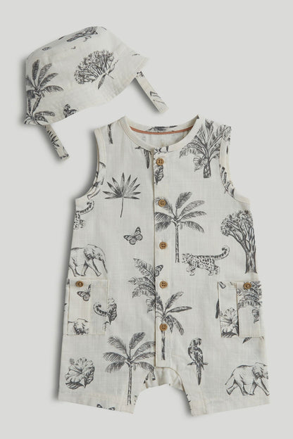 Safari Romper and Hat Outfit - Cream / 12-18 Months