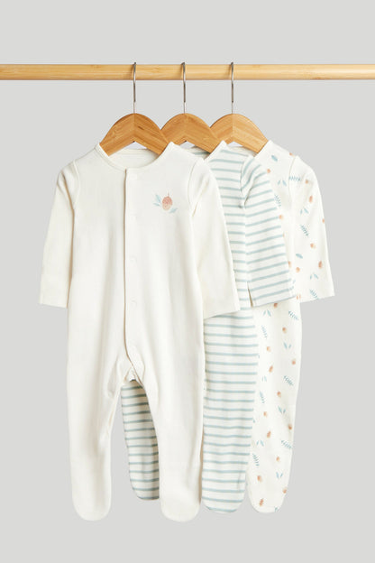 3 Pack Acorn Sleepsuits - Beige / Up to 1 Month