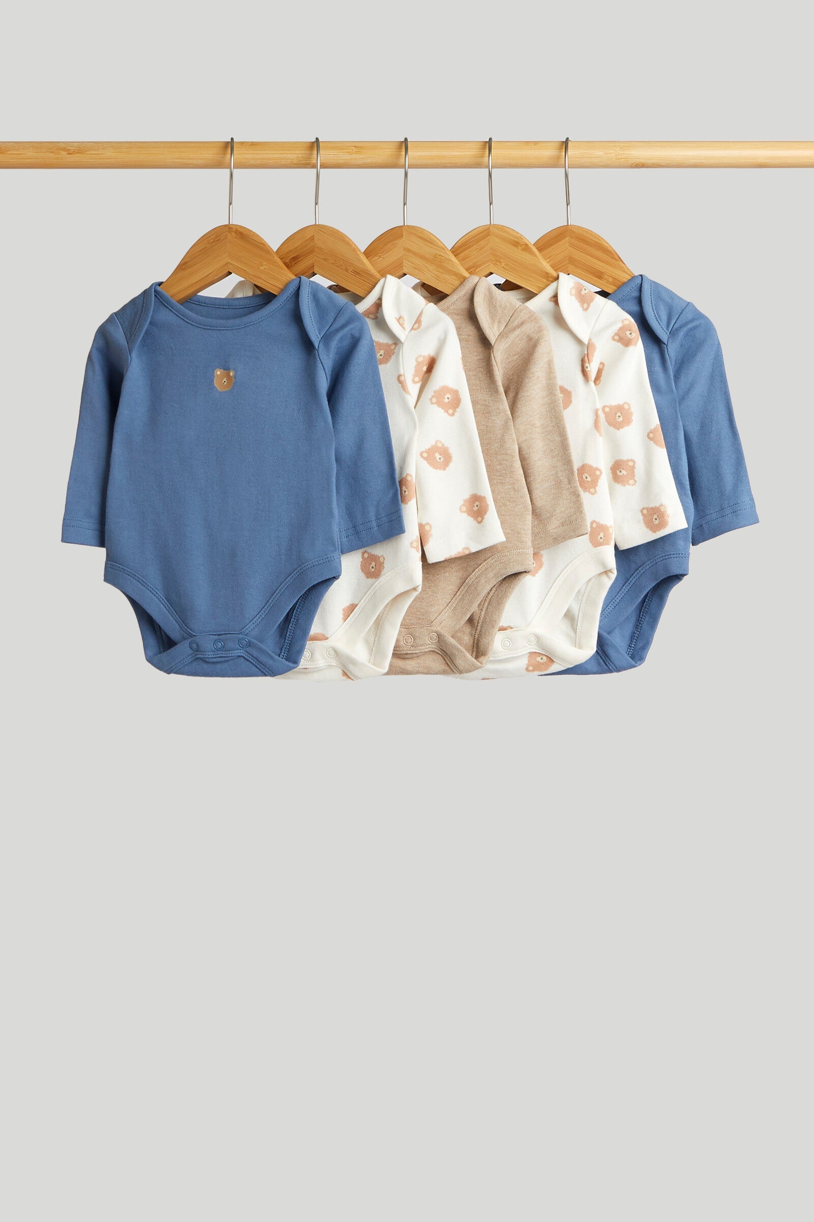 5 Pack Teddy Long-Sleeved Bodysuits - Multicolor / Up to 1 Month