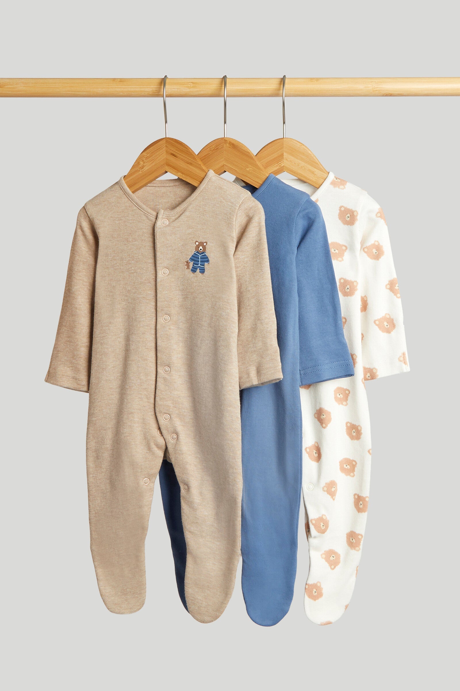 3 Pack Teddy Sleepsuits - Multicolor / Up to 1 Month