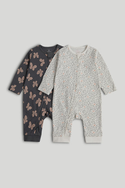 2 Pack Footless Zip-Up Sleepsuits - Grey / Up to 1 Month
