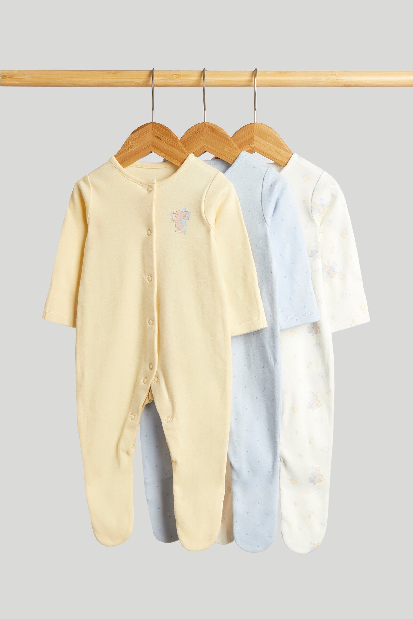 3 Pack Fairy Bunny Sleepsuits - Multicolor / Up to 1 Month