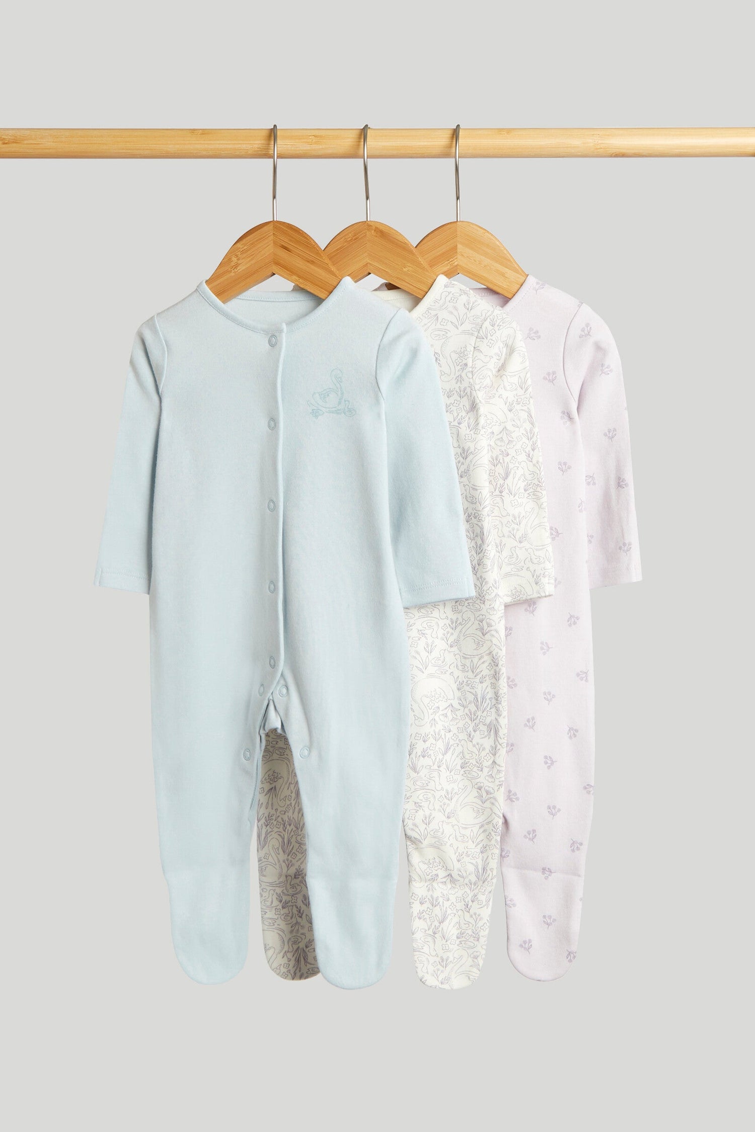 3 Pack Swan Sleepsuits - Multicolor / Up to 1 Month