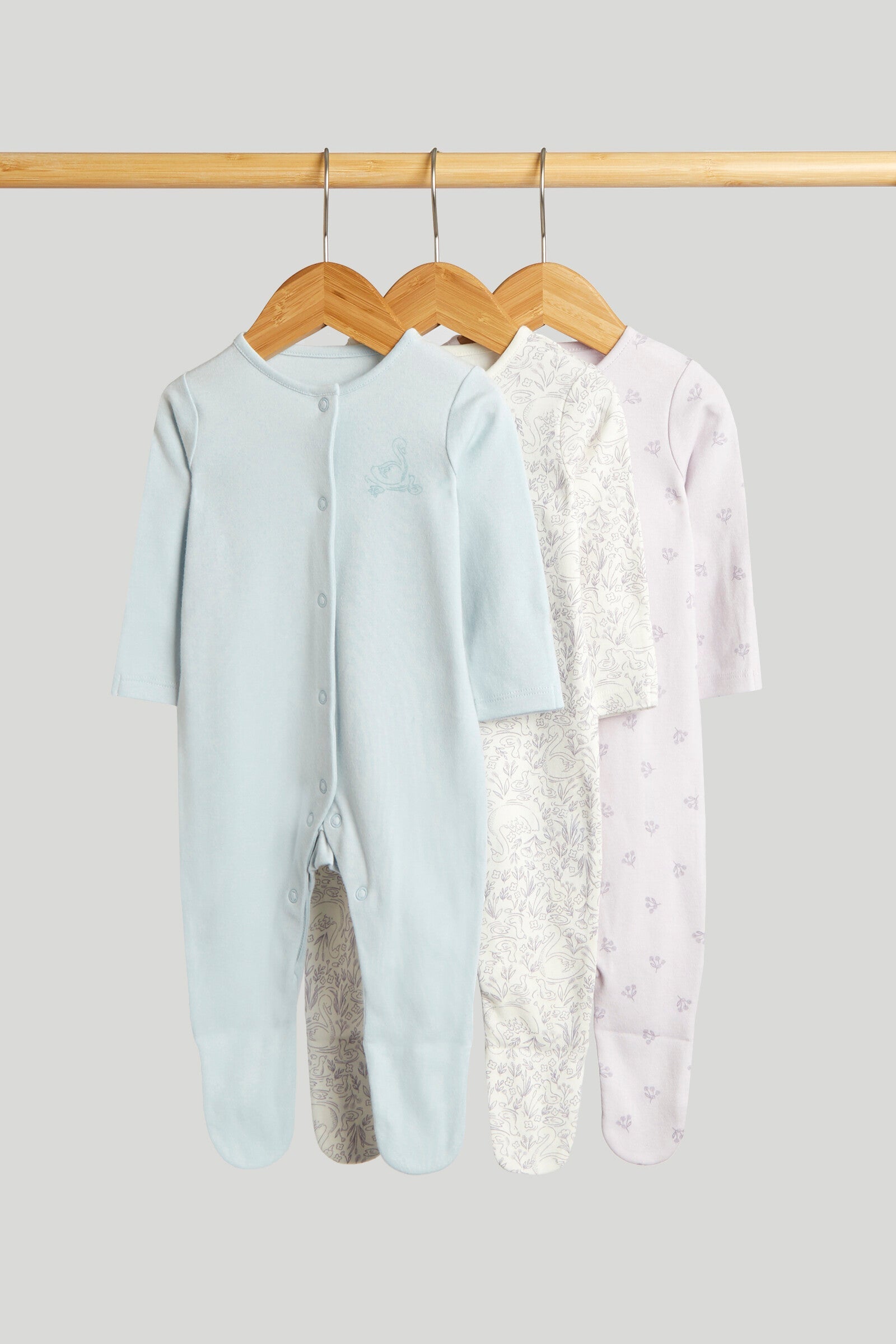 3 Pack Swan Sleepsuits - Multicolor / Up to 1 Month