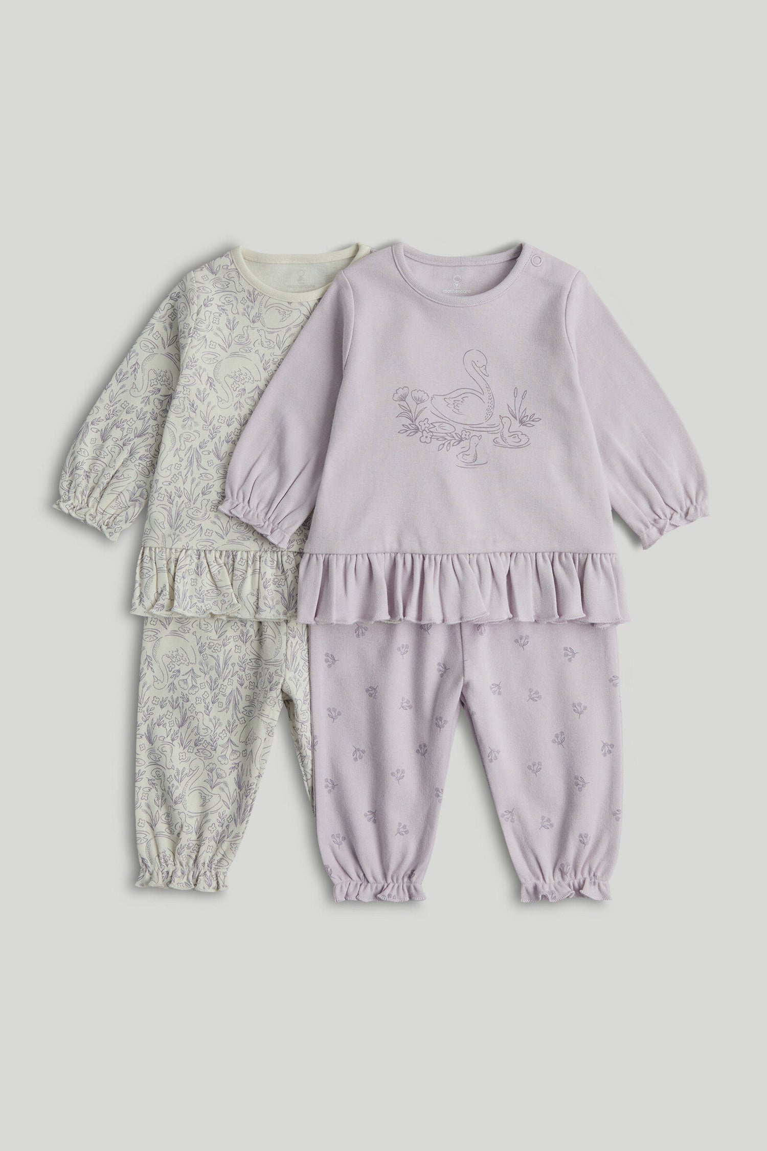 2 Pack Swan Pyjamas - Purple / 12-18 Months