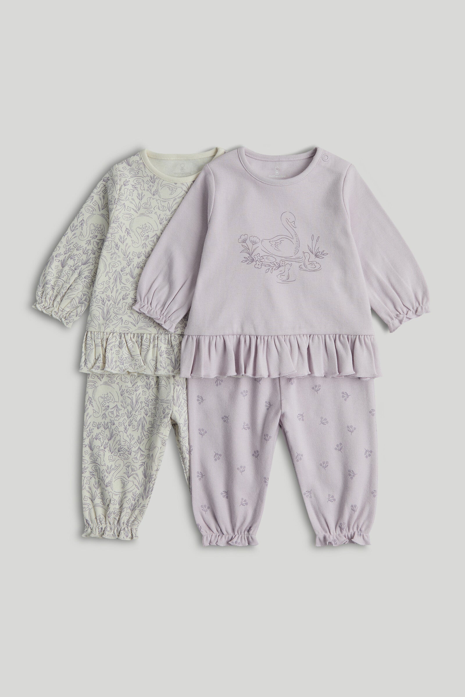 2 Pack Swan Pyjamas - Purple / 12-18 Months