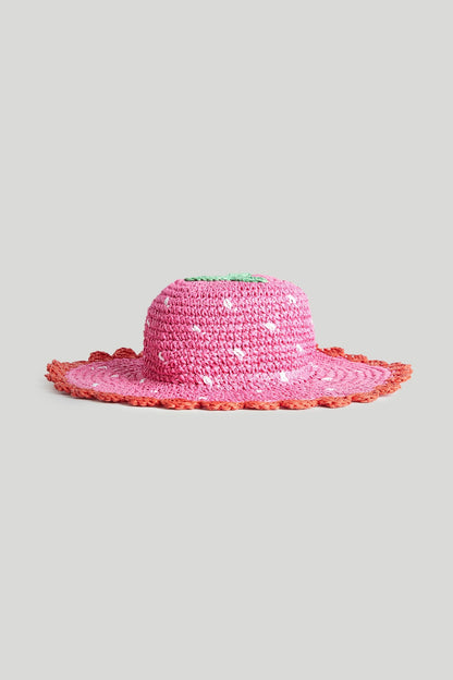 Pink Strawberry Crochet Hat - Pink / 1-3 Years