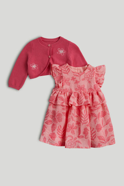 Pink Dress, Knickers and Cardigan Outfit - Dark Pink / Up to 1 Month