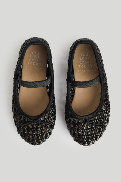 Black Lattice Ballerina Shoes