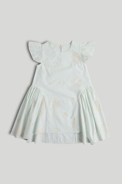 Embroidered Cotton Dress - Light Blue / 9-10 Years