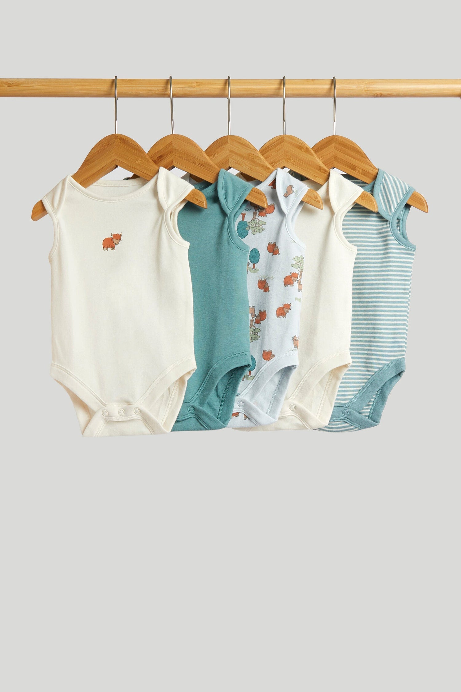 5 Pack Highland Cow Sleeveless Bodysuits - Multicolor / Up to 1 Month