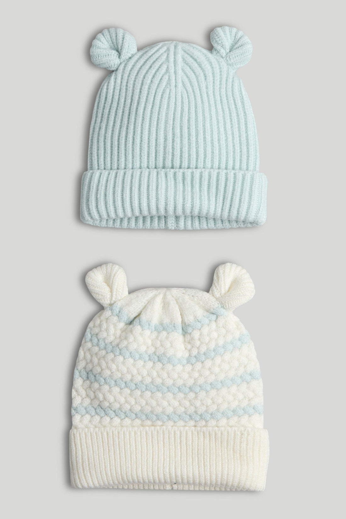 2 Pack Knitted Hats - Blue / 6-12 Months