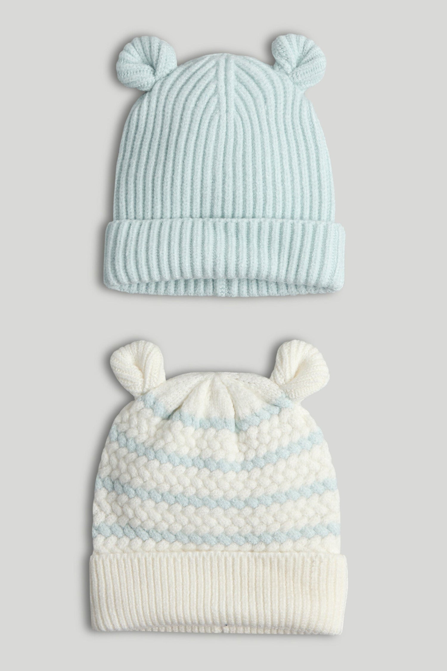2 Pack Knitted Hats - Blue / 6-12 Months