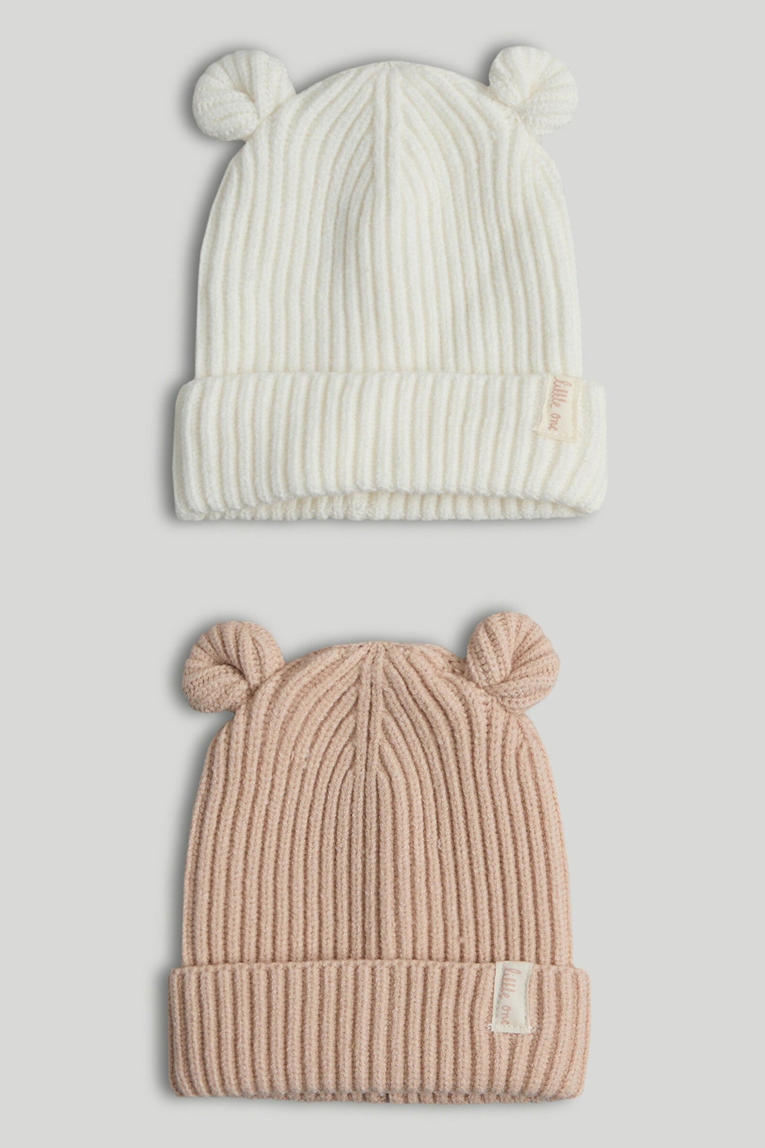 2 Pack Knitted Hats - Neutral / 6-12 Months