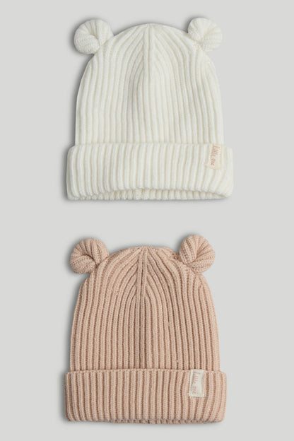 2 Pack Knitted Hats - Neutral / 6-12 Months