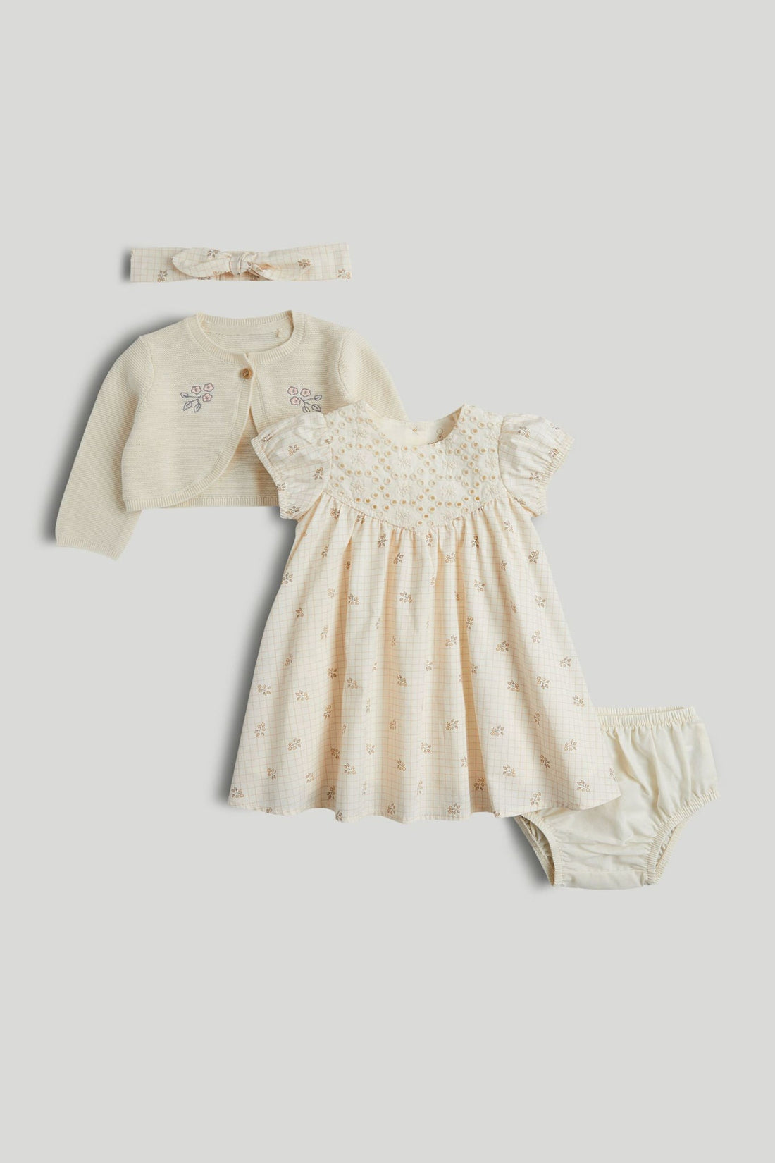 Dress, Cardigan, Knickers and Headband Outfit - Cream / 12-18 Months