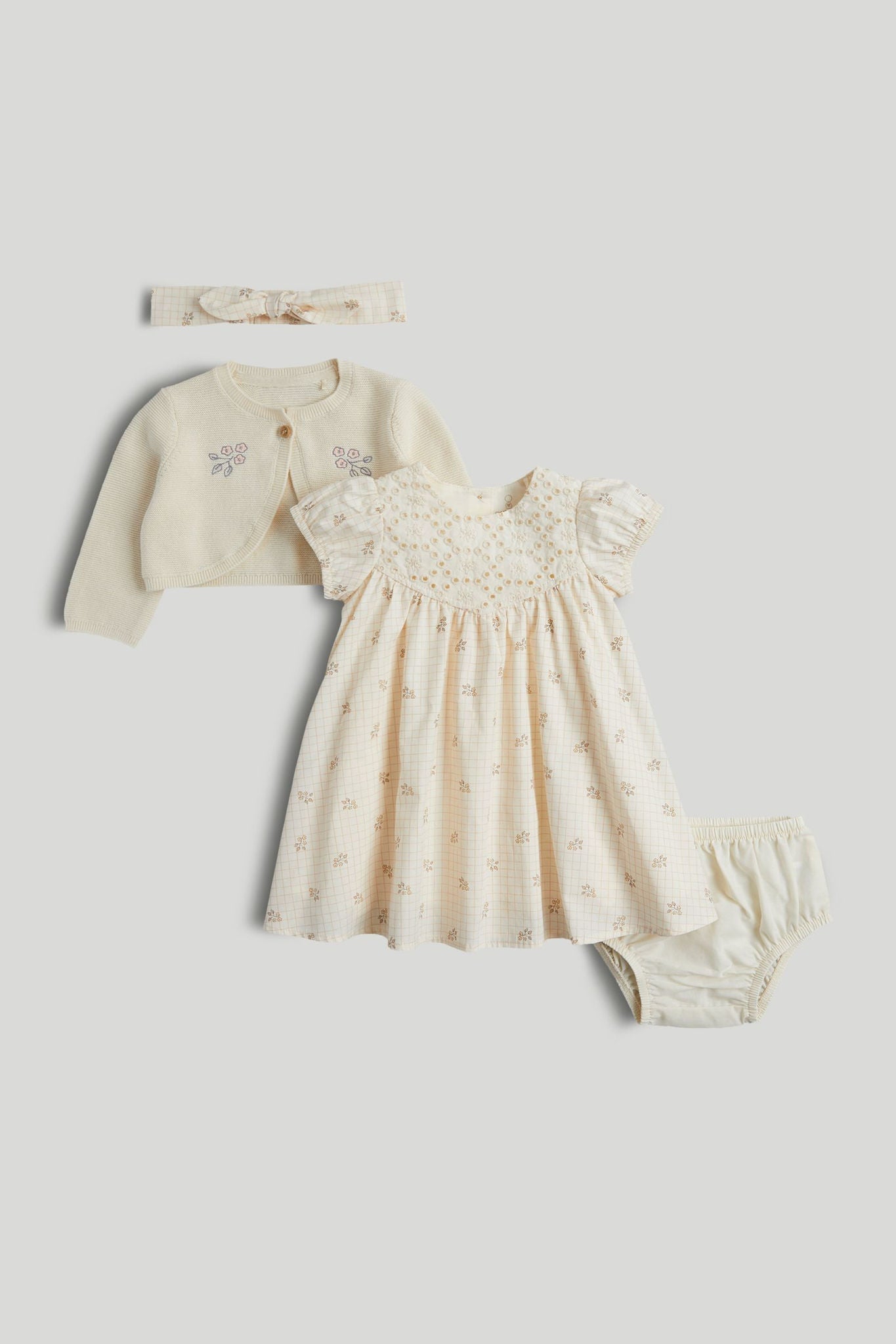 Dress, Cardigan, Knickers and Headband Outfit - Cream / 12-18 Months