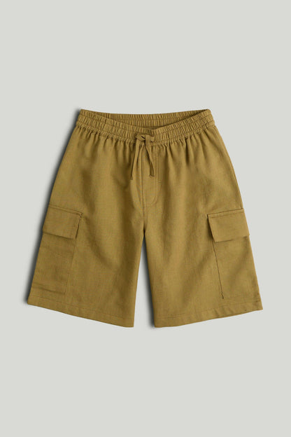 Khaki Linen Blend Cargo Shorts - Khaki / 9-10 Years