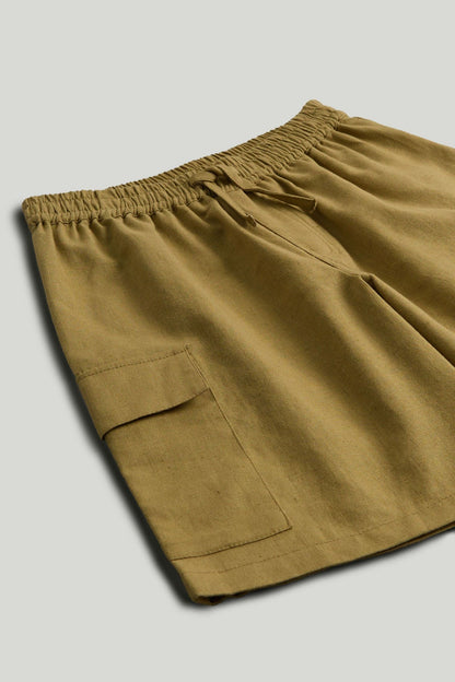 Khaki Linen Blend Cargo Shorts