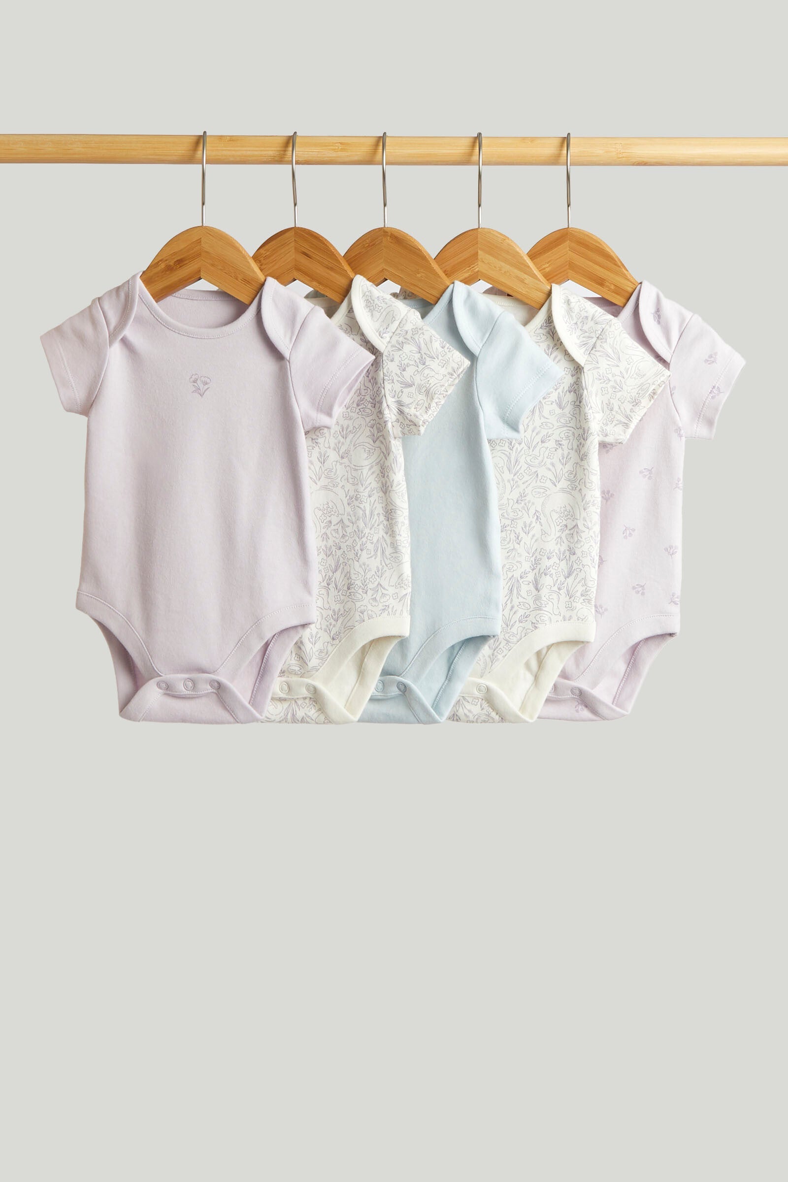 5 Pack Swan Short-Sleeved Bodysuits - Multicolor / Up to 1 Month
