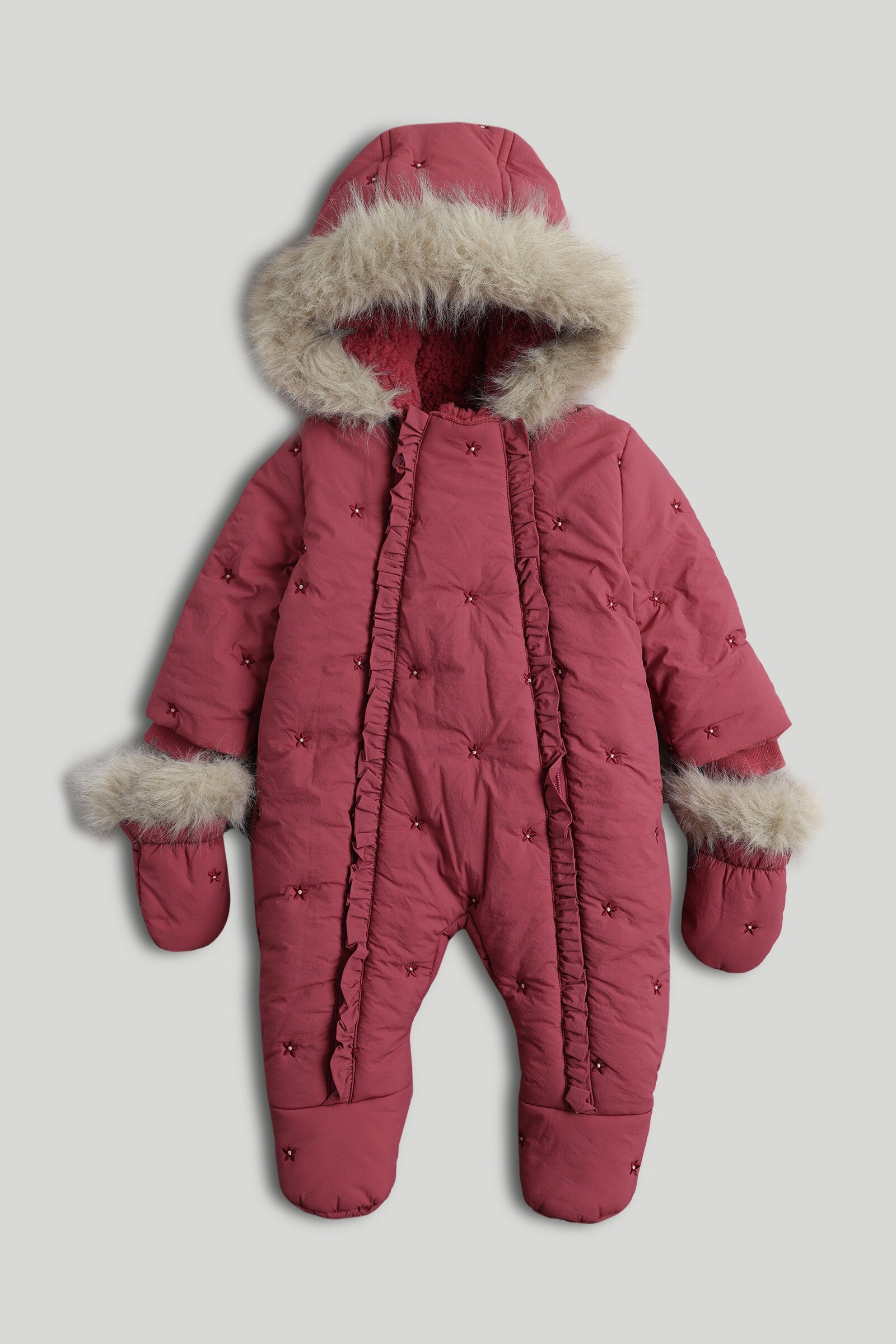 Rose Embroidered Snowsuit - Purple / Up to 1 Month
