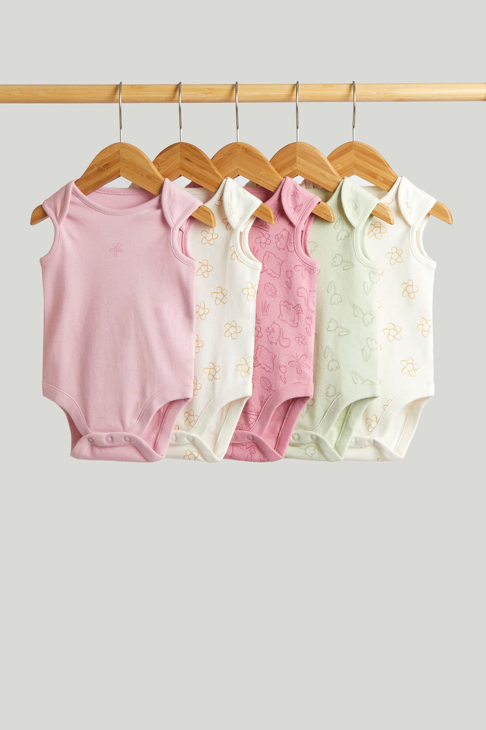 5 Pack Floral Animal Sleeveless Bodysuits - Multicolor / Up to 1 Month