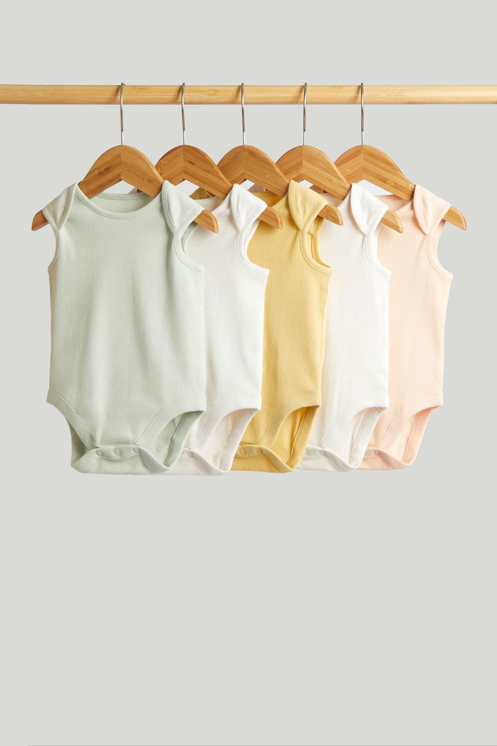 5 Pack Ribbed Sleeveless Bodysuits - Multicolor / Up to 1 Month