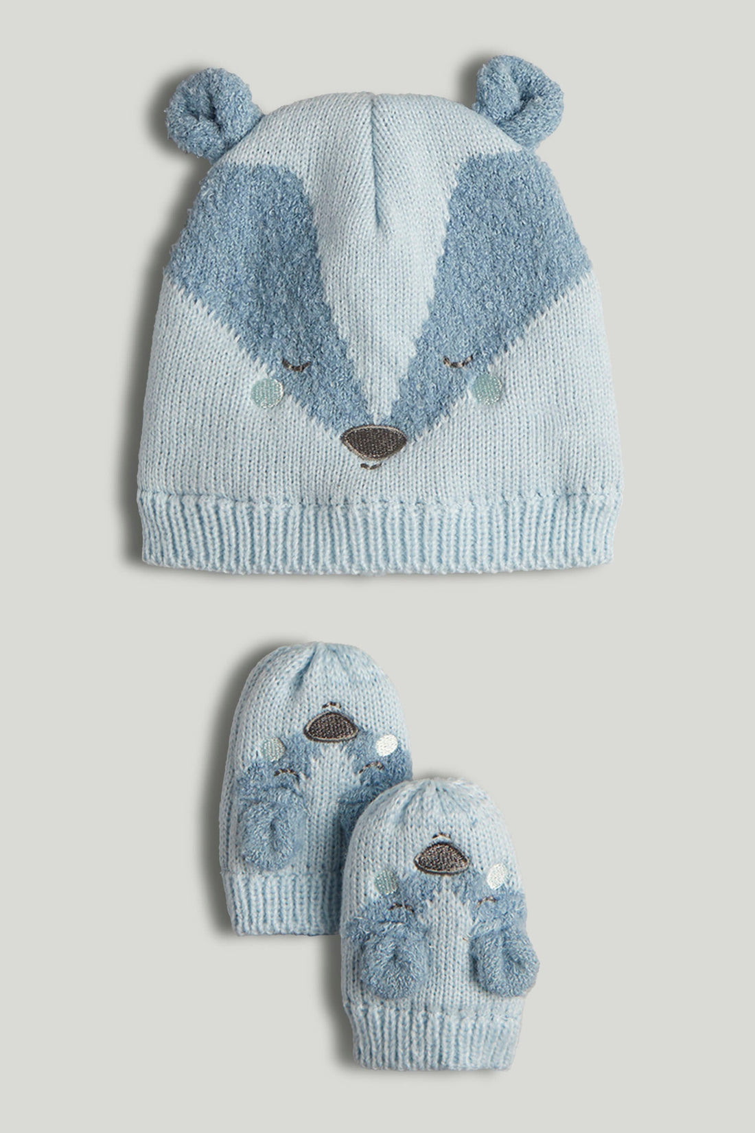 Knitted Hat and Mittens Set - Blue / 6-12 Months