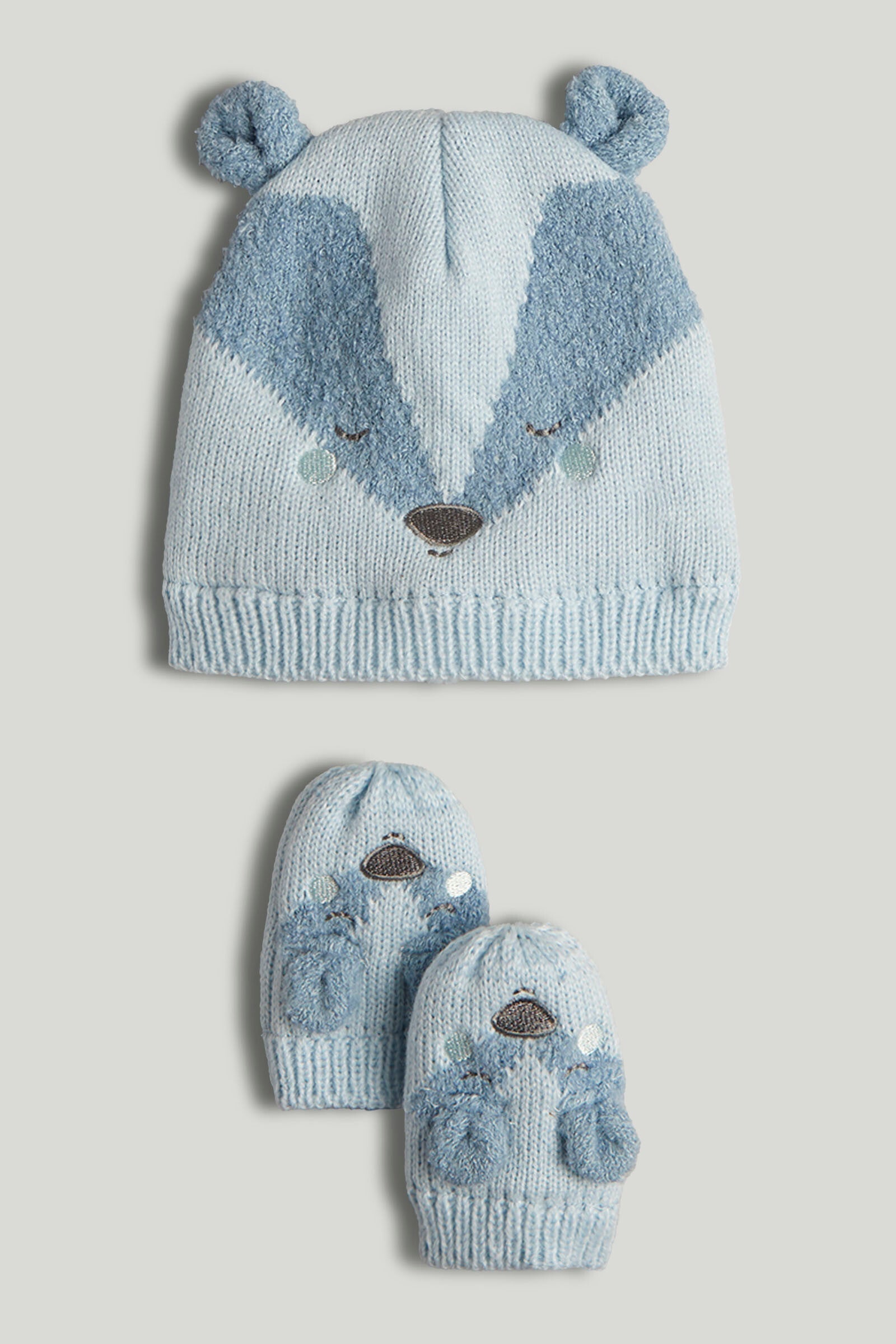 Knitted Hat and Mittens Set - Blue / 6-12 Months