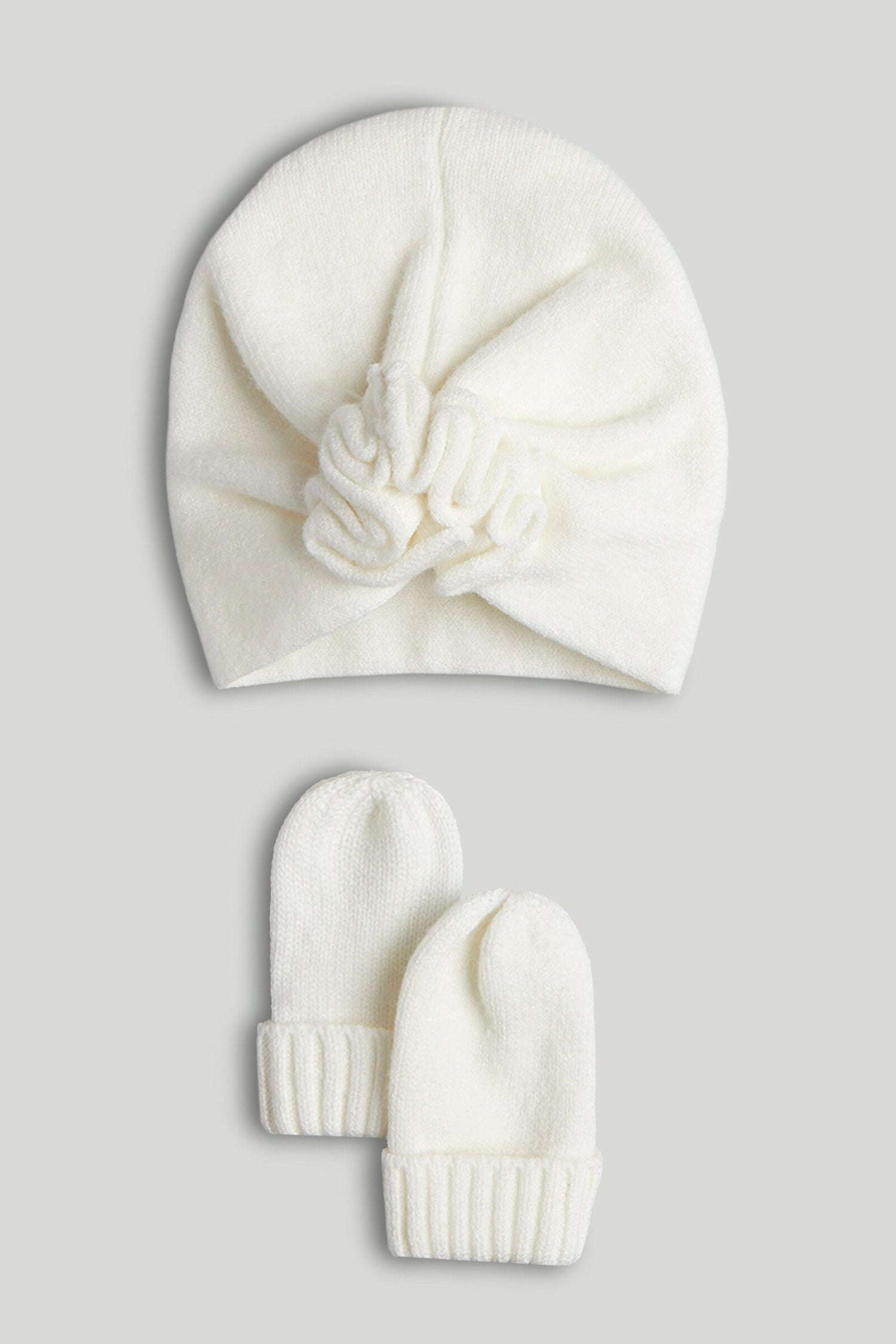 Cream Hat and Mittens Set - Beige / 6-12 Months