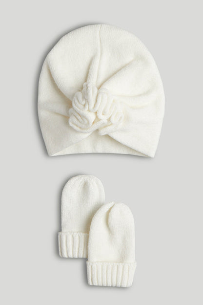 Cream Hat and Mittens Set - Beige / 6-12 Months