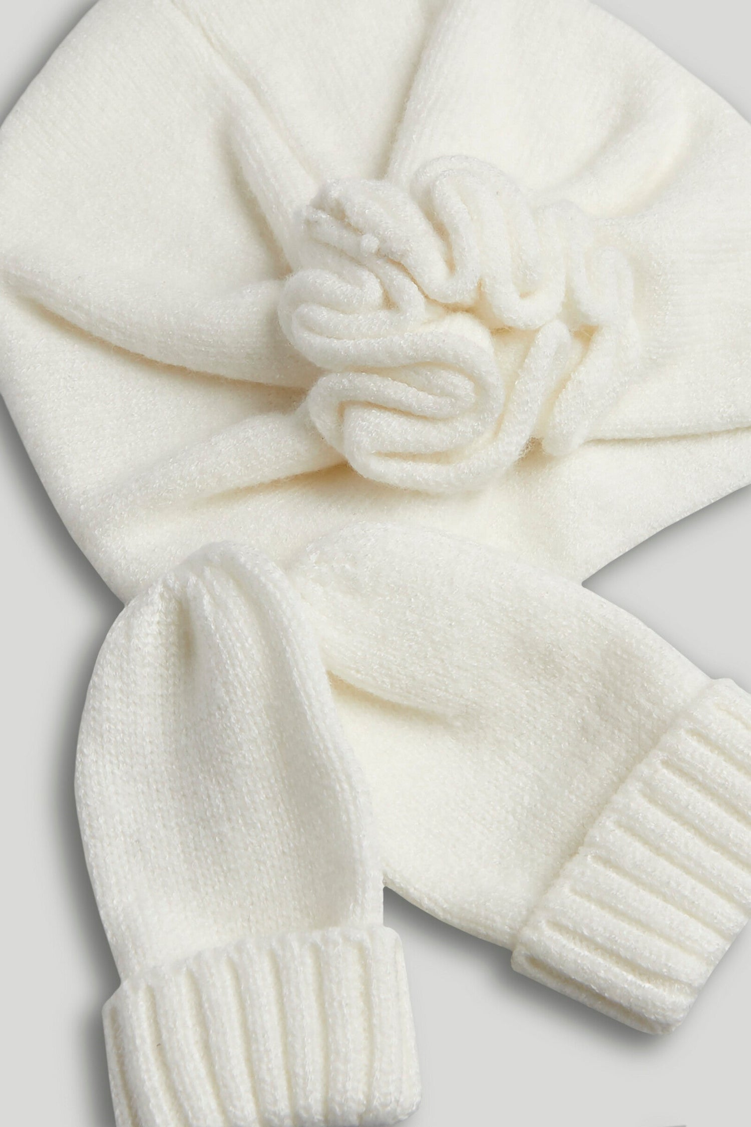 Cream Hat and Mittens Set