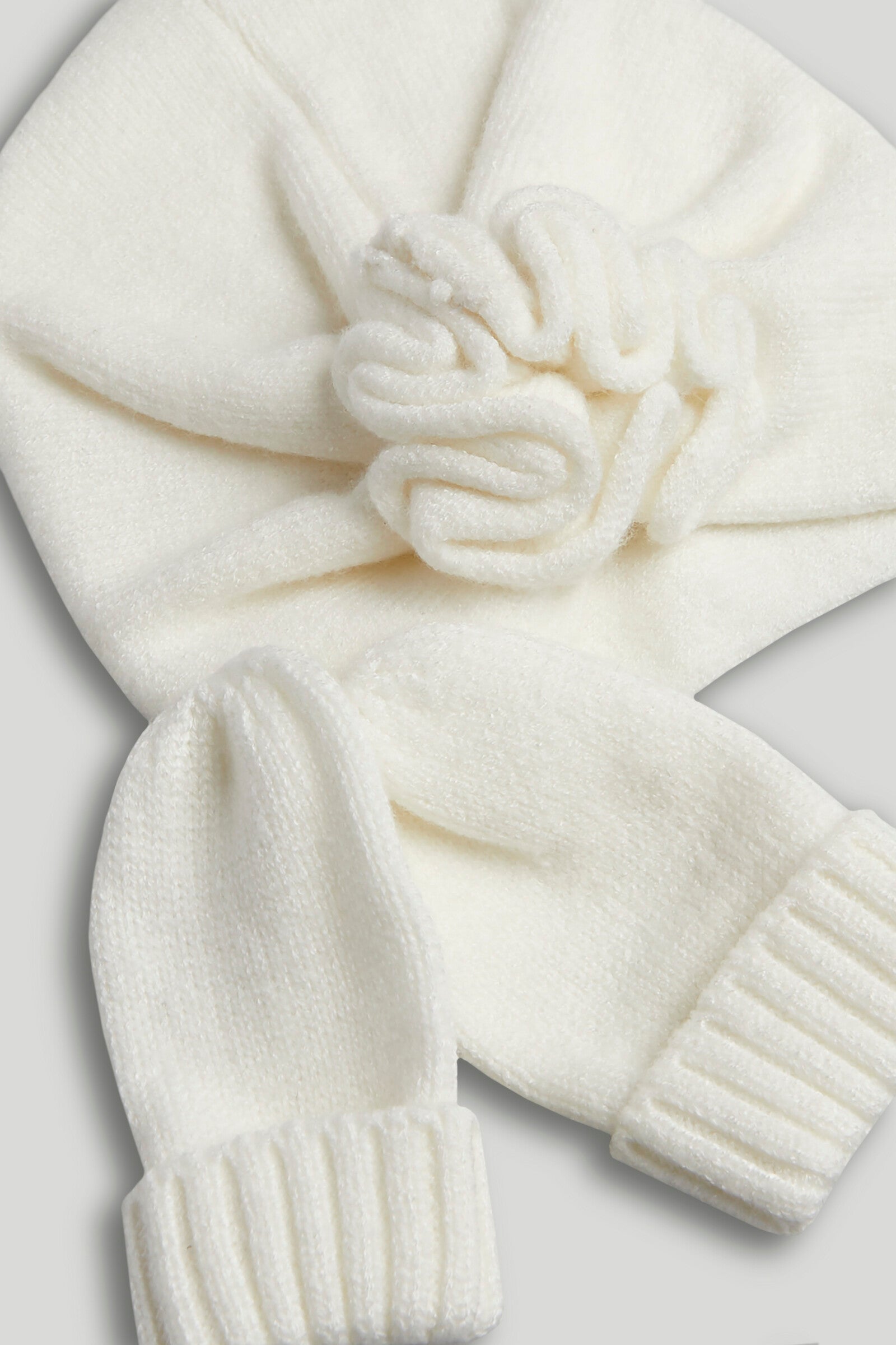 Cream Hat and Mittens Set