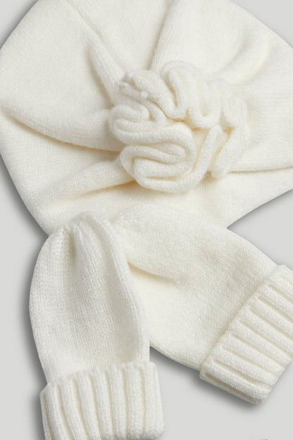 Cream Hat and Mittens Set