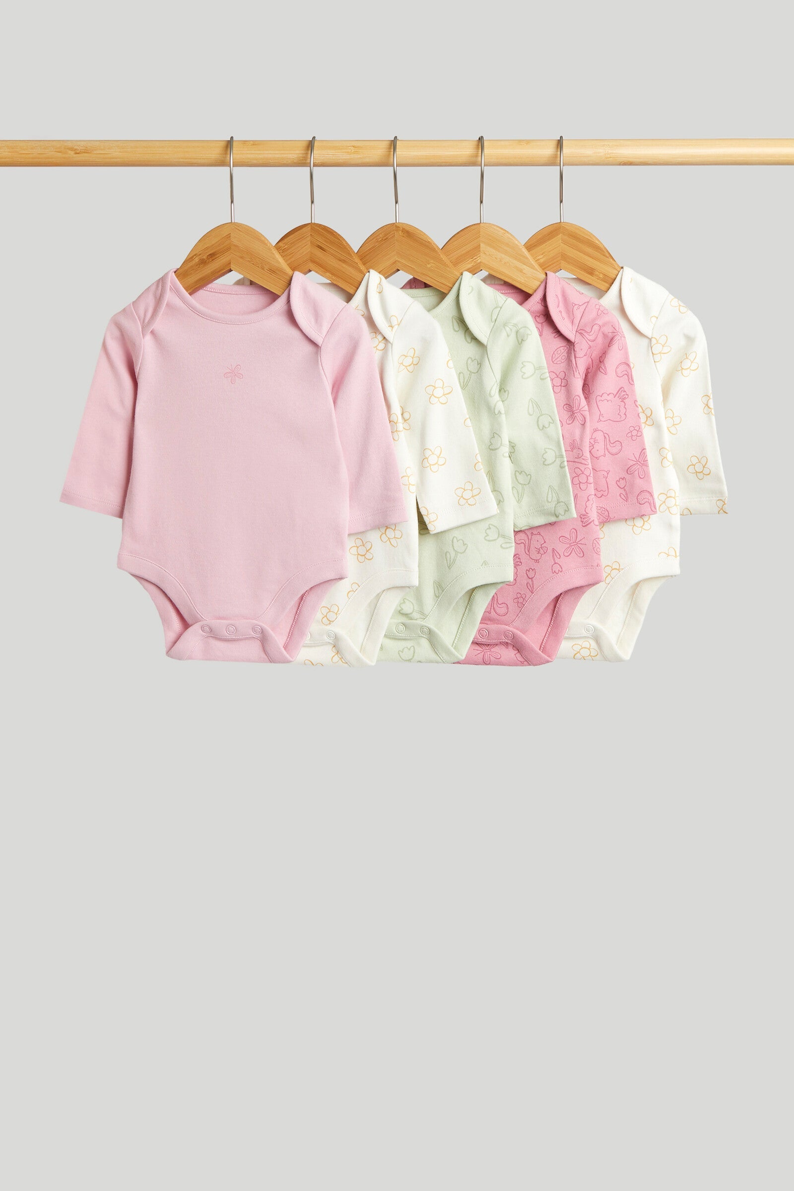 5 Pack Floral Animal Long-Sleeved Bodysuits - Multicolor / Up to 1 Month