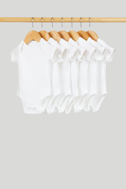 7 Pack White Short-Sleeved Bodysuits - White / Up to 1 Month