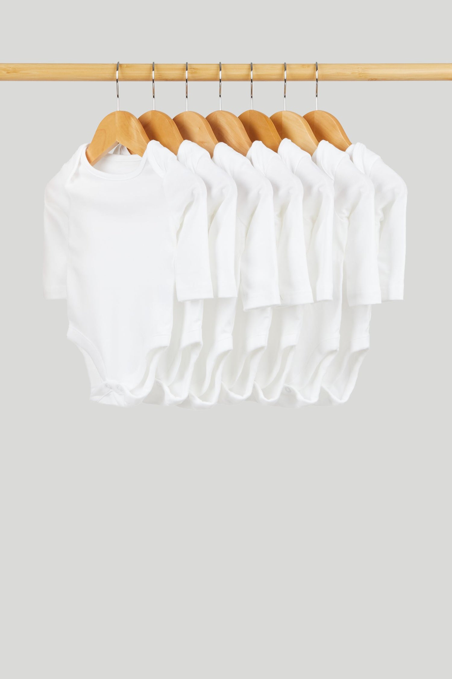 7 Pack White Long-Sleeved Bodysuits - White / Up to 1 Month