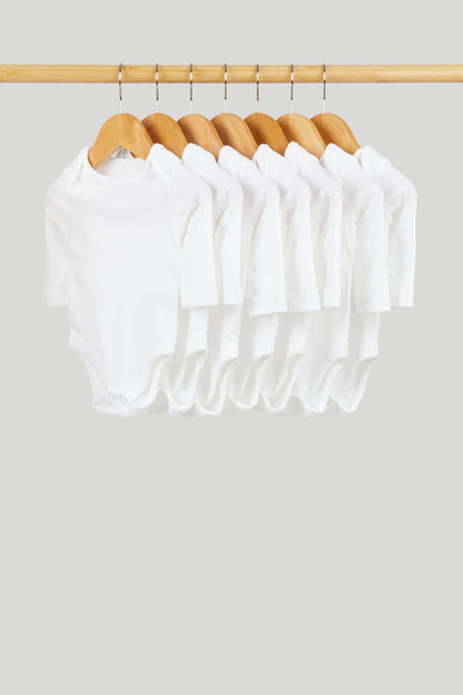 7 Pack White Long-Sleeved Bodysuits - White / Up to 1 Month