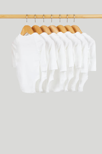 7 Pack White Long-Sleeved Bodysuits
