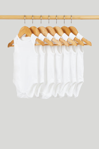 7 Pack White Sleeveless Bodysuits - White / Up to 1 Month