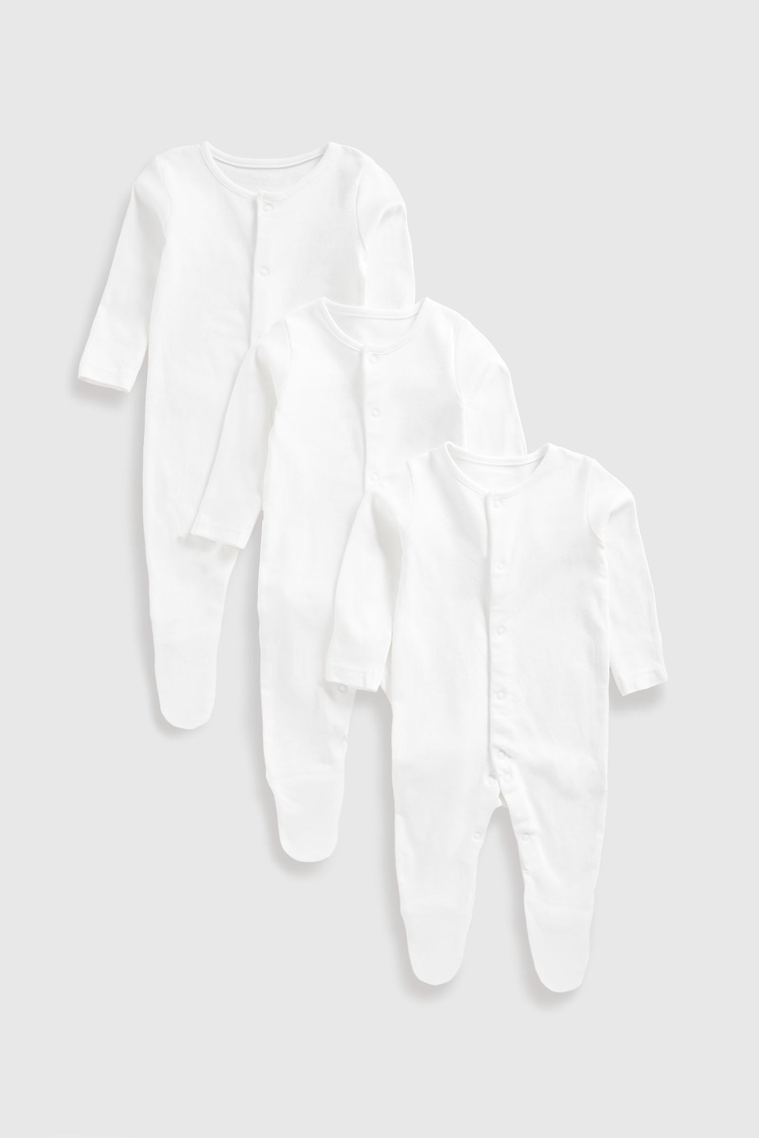 3 Pack White Sleepsuits - White / Up to 1 Month